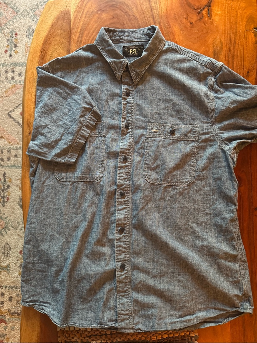 RRL Ralph Lauren Indigo Chambray Short Sleeve Workshirt Large
